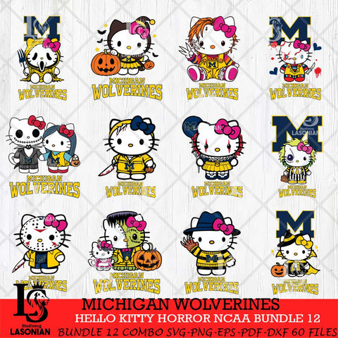 Michigan Wolverines Hello Kitty Horror NCAA Bundle 12 SVG Svg Eps Dxf Png File, Digital Download