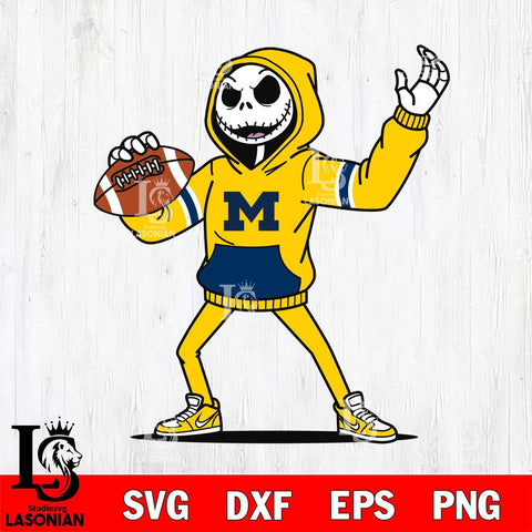 Michigan Wolverines Jack Skellington Football Christmas File Cut, NCAA SVG DXF EPS PNG FILE, Digital Download , Criucut , Silhouette