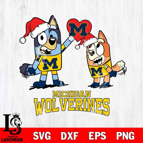 Michigan Wolverines Love Bluey Christmas Svg Eps Dxf Png File, Digital Download