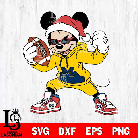 Michigan Wolverines Mickey Cool Football Christmas File Cut, NCAA SVG DXF EPS PNG FILE, Digital Download , Criucut , Silhouette