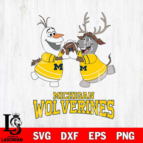 Michigan Wolverines Olaf & Sven Football Cricut,Christmas SVG DXF EPS PNG FILE, NCAA Digital Download,Instant Download, Silhouette