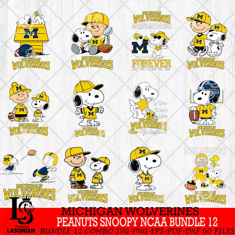 Michigan Wolverines Peanuts Snoopy Player NCAA Bundle 12 SVG DXF EPS PNG FILE,Snoopy File Cut, bundle NCAA Digital Download,Instant Download, Silhouette