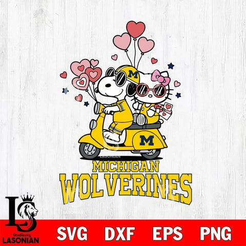 Michigan Wolverines Snoopy and Hello Kitty Valentine File Cut, NCAA SVG ...
