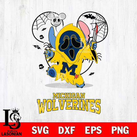 Michigan Wolverines Stitch Ghost Face Halloween 2 Svg Eps Dxf Png File, Digital Download, Instant Download