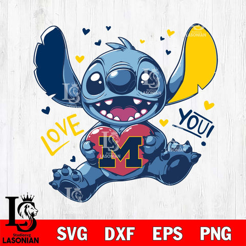 Michigan Wolverines Stitch Love Svg Eps Dxf Png File, NCAA svg, Digital Download, Instant Download