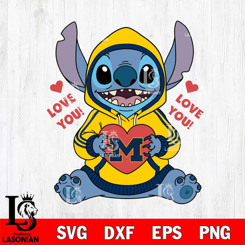 Michigan Wolverines Stitch Love You File Cut, NCAA SVG DXF EPS PNG FILE, Digital Download , Criucut , Silhouette