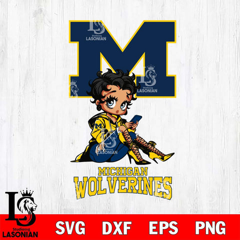 Michigan Wolverines Style Black Fan Girl Betty Boop, Svg Eps Dxf Png File, Digital Download