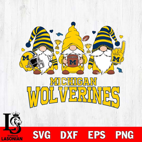 Michigan Wolverines Three Gnome File Cut, NCAA SVG, Digital Download , Criucut , Silhouette