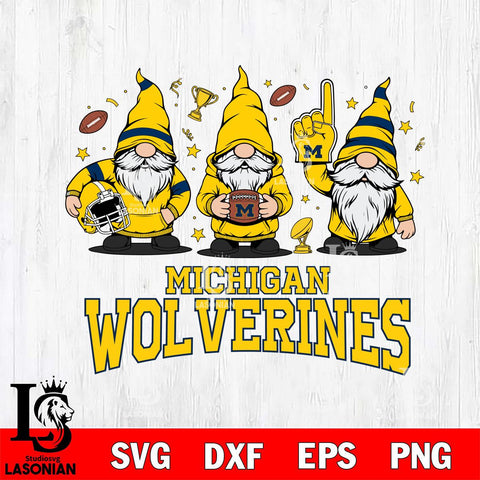 Michigan Wolverines Three Gnome FAN File Cut, NCAA SVG, Digital Download , Criucut , Silhouette