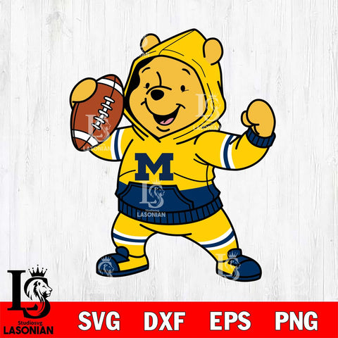 Michigan Wolverines Winnie The Pooh Disney Football Christmas File Cut, NCAA SVG DXF EPS PNG FILE, Digital Download , Criucut , Silhouette