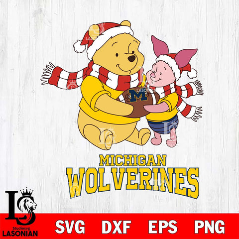 Michigan Wolverines Winnie the Pooh & Piglet Football Cricut,Christmas SVG DXF EPS PNG FILE, NCAA Digital Download,Instant Download, Silhouette