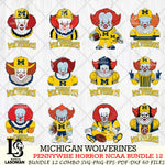 Michigan Wolverines  Pennywise Horror NCAA Bundle 12 SVG Svg Eps Dxf Png File, Digital Download