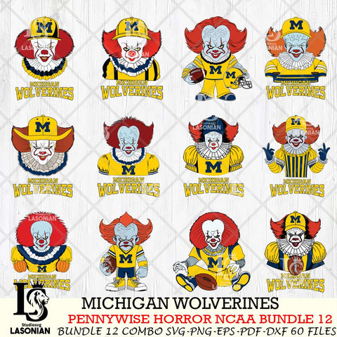 Michigan Wolverines  Pennywise Horror NCAA Bundle 12 SVG Svg Eps Dxf Png File, Digital Download
