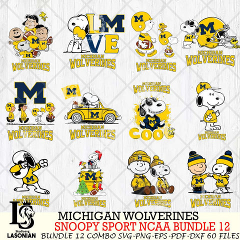 Michigan Wolverines  Snoopy NCAA Bundle 12 SVG Svg Eps Dxf Png File, Digital Download