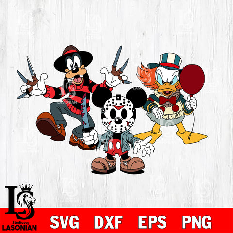 Mickey Jason And Donald Pennywise Disney halloween SVG DXF EPS PNG FILE, Halloween File Cut, Digital Download,Instant Download, Silhouette,Horror Cricut