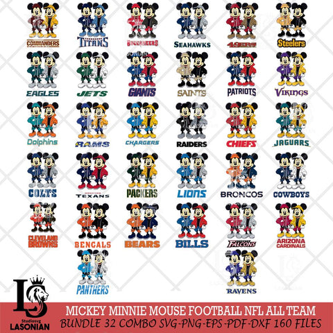 Mickey Minnie Mouse Football NFL ALL TEAM Svg Eps Dxf Png File, Bundle NFl svg , File Cut , Digital Download , Instant Download, Laser Cut Svg Files