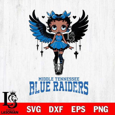 Middle Tennessee Blue Raiders Anglel Black Fan Girl Betty Boop, Svg Eps Dxf Png File, Digital Download