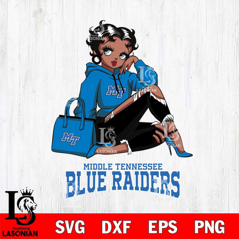 Middle Tennessee Blue Raiders Awesome Black Fan Girl Betty Boop, Svg Eps Dxf Png File, Digital Download