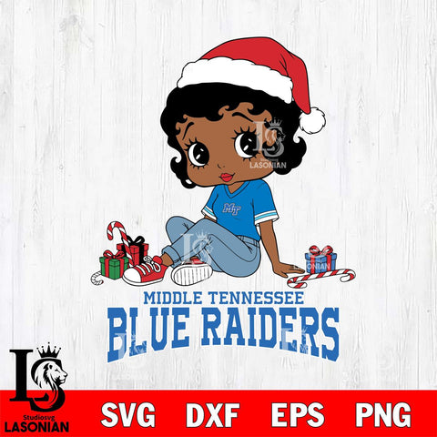 Middle Tennessee Blue Raiders Betty Boop Christmas File Cut, NCAA SVG DXF EPS PNG PDF File, Digital Download , Criucut , Silhouette