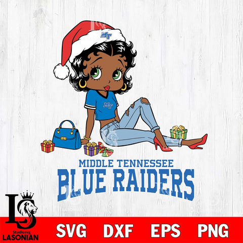 Middle Tennessee Blue Raiders Betty Boop Christmas Packing File Cut, NCAA SVG DXF EPS PNG PDF File, Digital Download , Criucut , Silhouette