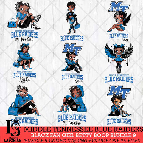 Middle Tennessee Blue Raiders Black Fan Girl Betty Boop Bundle 9, Svg Eps Dxf Png File, Digital Download
