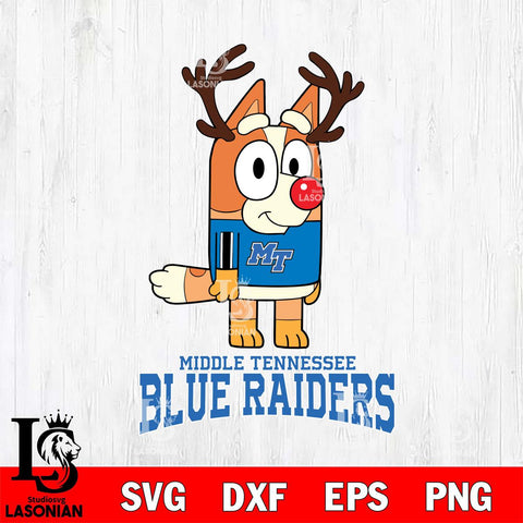 Middle Tennessee Blue Raiders Bluey Chilli Christmas Deer Svg Eps Dxf Png File, Digital Download