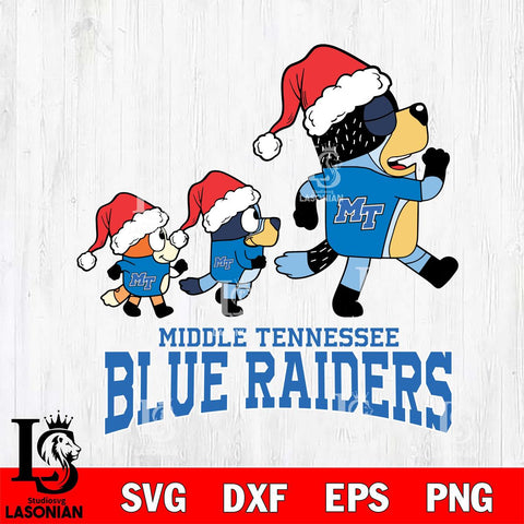 Middle Tennessee Blue Raiders Bluey Family Christmas Svg Eps Dxf Png File, Digital Download