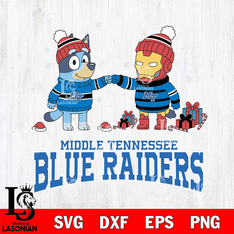 Middle Tennessee Blue Raiders Bluey With Iron man Christmas File Cut, NCAA SVG DXF EPS PNG FILE, Digital Download,Instant Download, Silhouette