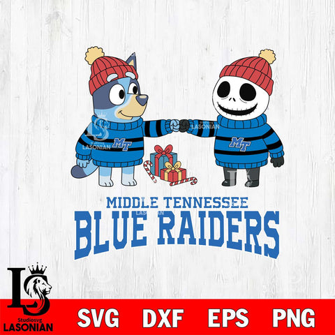 Middle Tennessee Blue Raiders Bluey With Jack Skellington Christmas File Cut, NCAA SVG DXF EPS PNG FILE, Digital Download,Instant Download, Silhouette