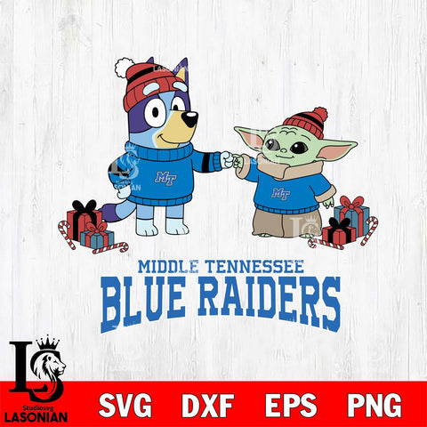 Middle Tennessee Blue Raiders Bluey With Yoda Christmas File Cut, NCAA SVG DXF EPS PNG FILE, Digital Download,Instant Download, Silhouette