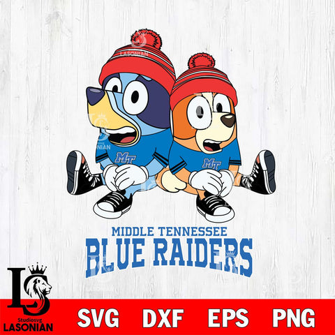 Middle Tennessee Blue Raiders Christmas Bluey & Bingo Sit Cut Files,Bluey Cricut,Christmas Svg , Bluey svg , Digital Download, dxf eps png pdf file