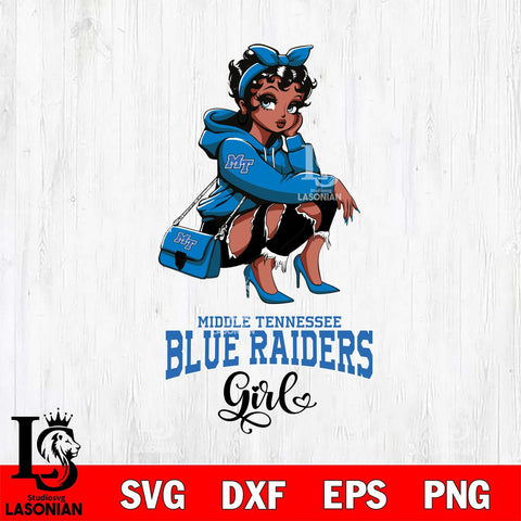 Middle Tennessee Blue Raiders Fashion Black Fan Girl Betty Boop, Svg Eps Dxf Png File, Digital Download