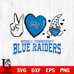 Middle Tennessee Blue Raiders Gnomes Peace & Love Svg Eps Dxf Png File, Digital Download, Instant Download