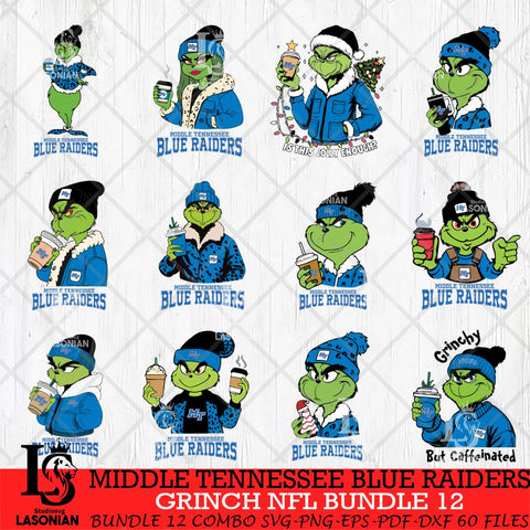Middle Tennessee Blue Raiders Grinch NCAA Bundle 12 SVG Eps Dxf Png File, Digital Download, Instant Download