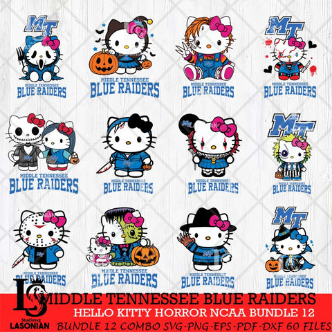 Middle Tennessee Blue Raiders Hello Kitty Horror NCAA Bundle 12 SVG Svg Eps Dxf Png File, Digital Download