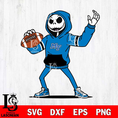 Middle Tennessee Blue Raiders Jack Skellington Football Christmas File Cut, NCAA SVG DXF EPS PNG FILE, Digital Download , Criucut , Silhouette