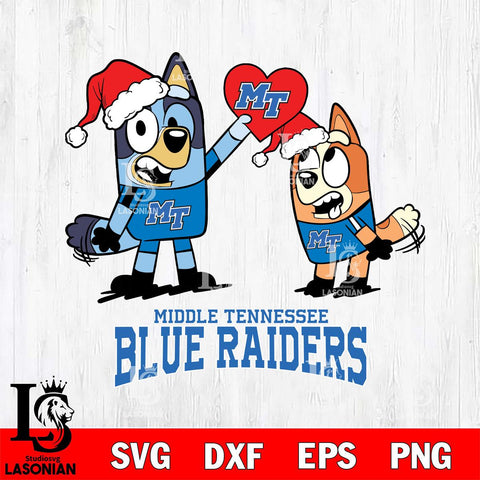 Middle Tennessee Blue Raiders Love Bluey Christmas Svg Eps Dxf Png File, Digital Download