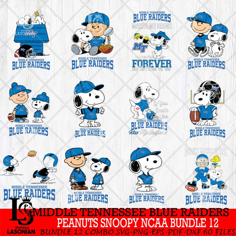 Middle Tennessee Blue Raiders Peanuts Snoopy Player NCAA Bundle 12 SVG DXF EPS PNG FILE,Snoopy File Cut, bundle NCAA Digital Download,Instant Download, Silhouette