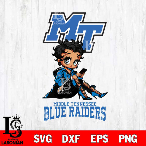 Middle Tennessee Blue Raiders Style Black Fan Girl Betty Boop, Svg Eps Dxf Png File, Digital Download