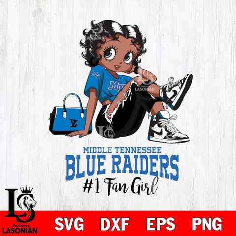 Middle Tennessee Blue Raiders #1 Black Fan Girl Betty Boop, Svg Eps Dxf Png File, Digital Download