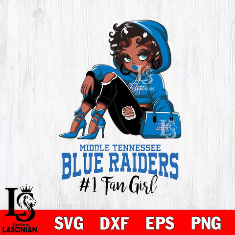 Middle Tennessee Blue Raiders #1 beauty Black Fan Girl, Svg Eps Dxf Png File, Digital Download