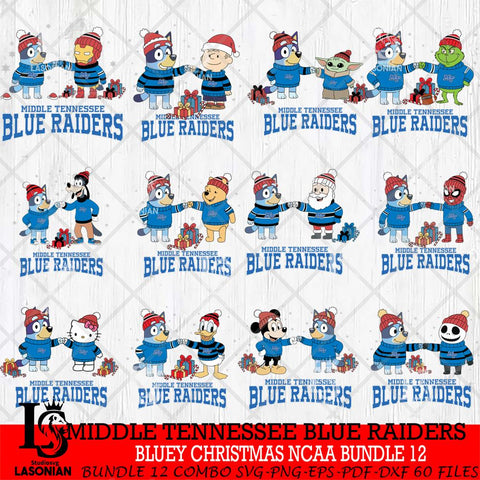 Middle Tennessee Blue Raiders  Bluey friends christmas NCAA Bundle File Cut,Bundle NCAA SVG DXF EPS PNG FILE, Digital Download,Instant Download, Silhouette