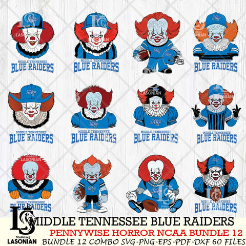 Middle Tennessee Blue Raiders  Pennywise Horror NCAA Bundle 12 SVG Svg Eps Dxf Png File, Digital Download