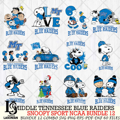 Middle Tennessee Blue Raiders  Snoopy NCAA Bundle 12 SVG Svg Eps Dxf Png File, Digital Download