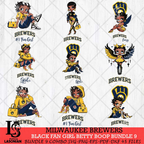 Milwaukee Brewers Black Fan Girl Betty Boop Bundle 9, Svg Eps Dxf Png File, Digital Download