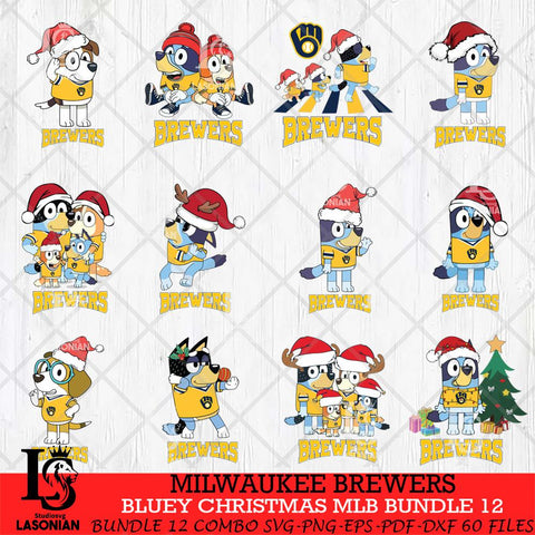 Milwaukee Brewers Bluey Christmas MLB Bundle 12 file Cricut , Bluey Cricut , Christmas Svg , Bluey svg , Digital Download, dxf eps png pdf file