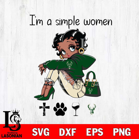 Milwaukee Bucks Betty Boop Black Fan I Am Simple Women Svg Eps Dxf Png File, Digital Download