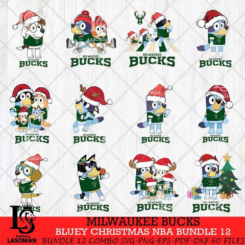 Milwaukee Bucks Bluey Christmas NBA Bundle 12 Cricut , Christmas Svg , Bluey svg , Digital Download, dxf eps png pdf file