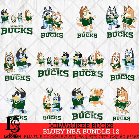 Milwaukee Bucks Bluey Dace Mode NBA Bundle 12 SVG Eps Dxf Png File, Digital Download, Instant Download