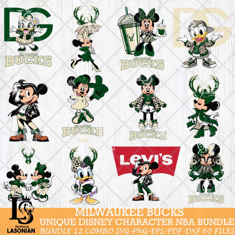 Milwaukee Bucks Disney character NBA Bundle 12 Svg Eps Dxf Png File, Digital Download, Instant Download